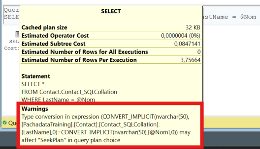 Avertissement de conversion implicite dans un plan d’exécution