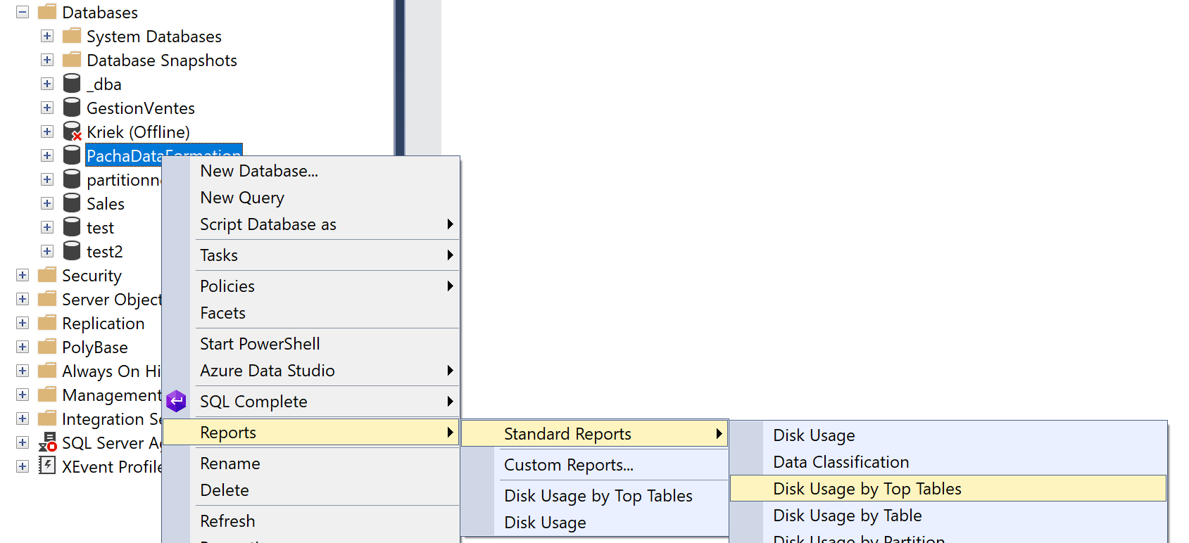 The Disk Usage By Top Tables report